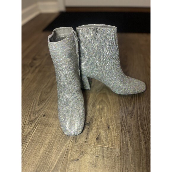 Sugar Element Women's Heeled Ankle Boots Pewter Sparkle Fabric US Size 6 Medium - Picture 10 of 12
